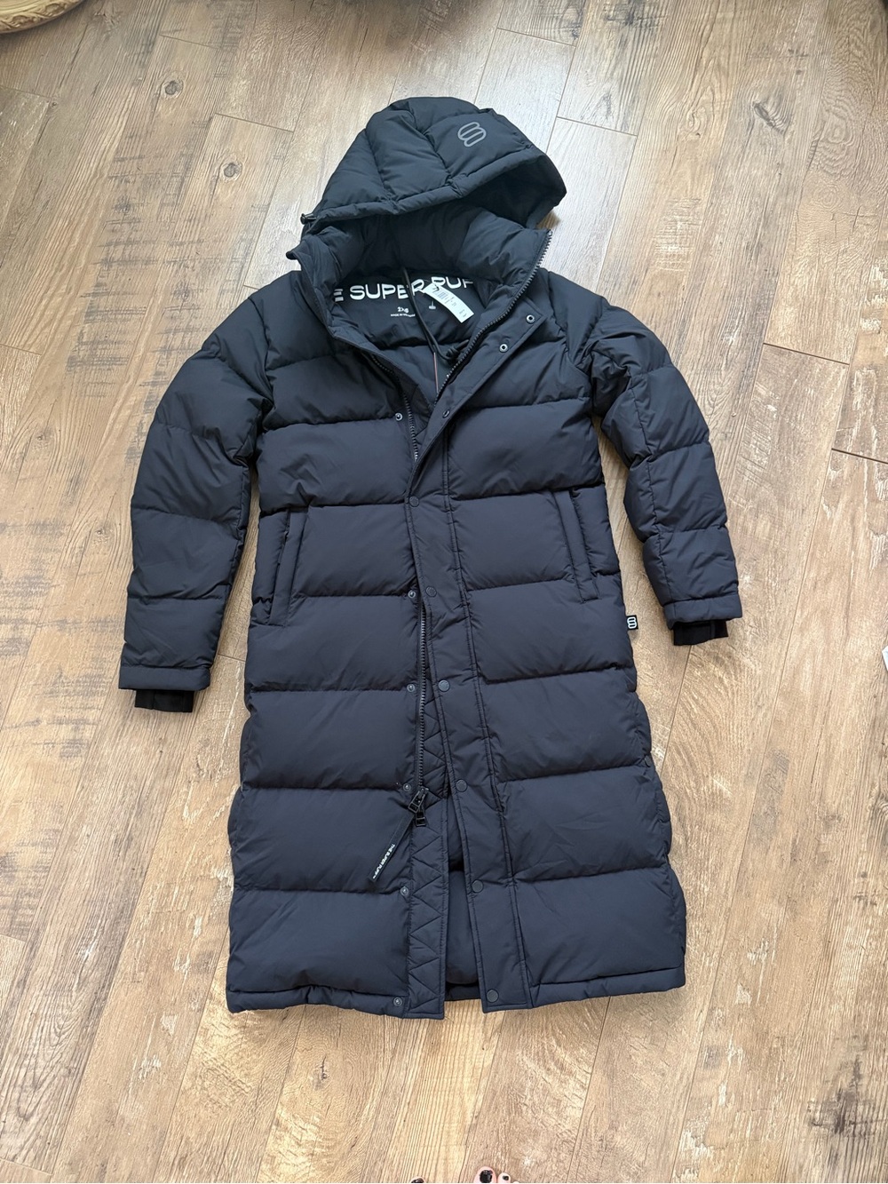 Superdry Women's Long Hooded Puffer Coat in Black